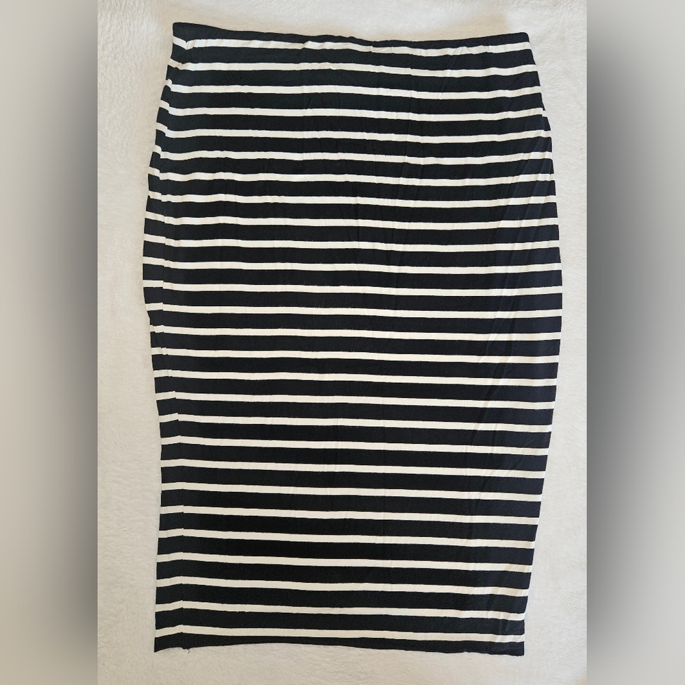 Vince Camuto striped pencil black white maxi stretchy elastic waist skirt soft - Picture 4 of 4